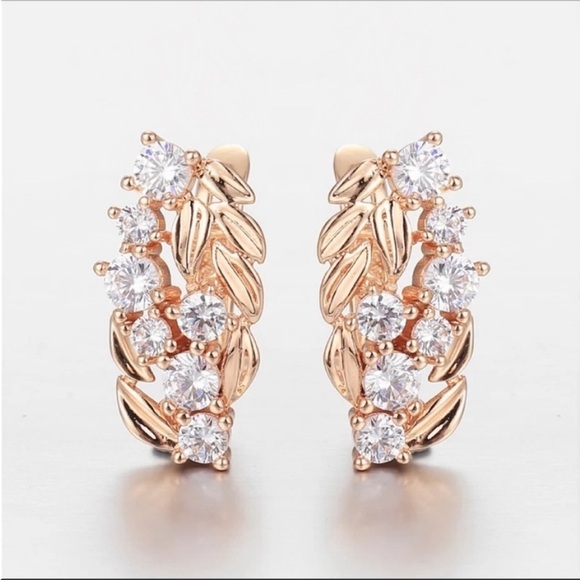 Rose Gold Plated CZ Leaves Drop Earrings New Victoria vintage Art deco - Picture 6 of 7